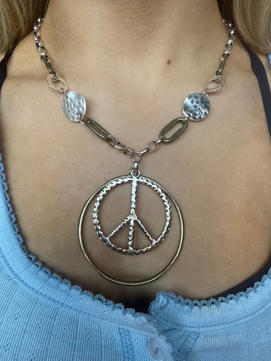 Mixed Metal Peace Sign Necklace