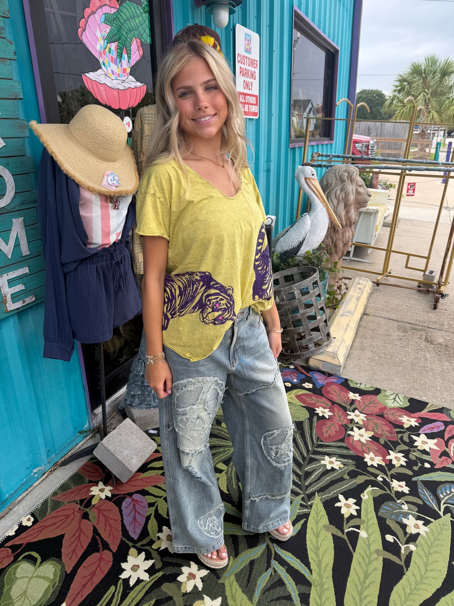 Chartreuse t-shirt w purple tiger