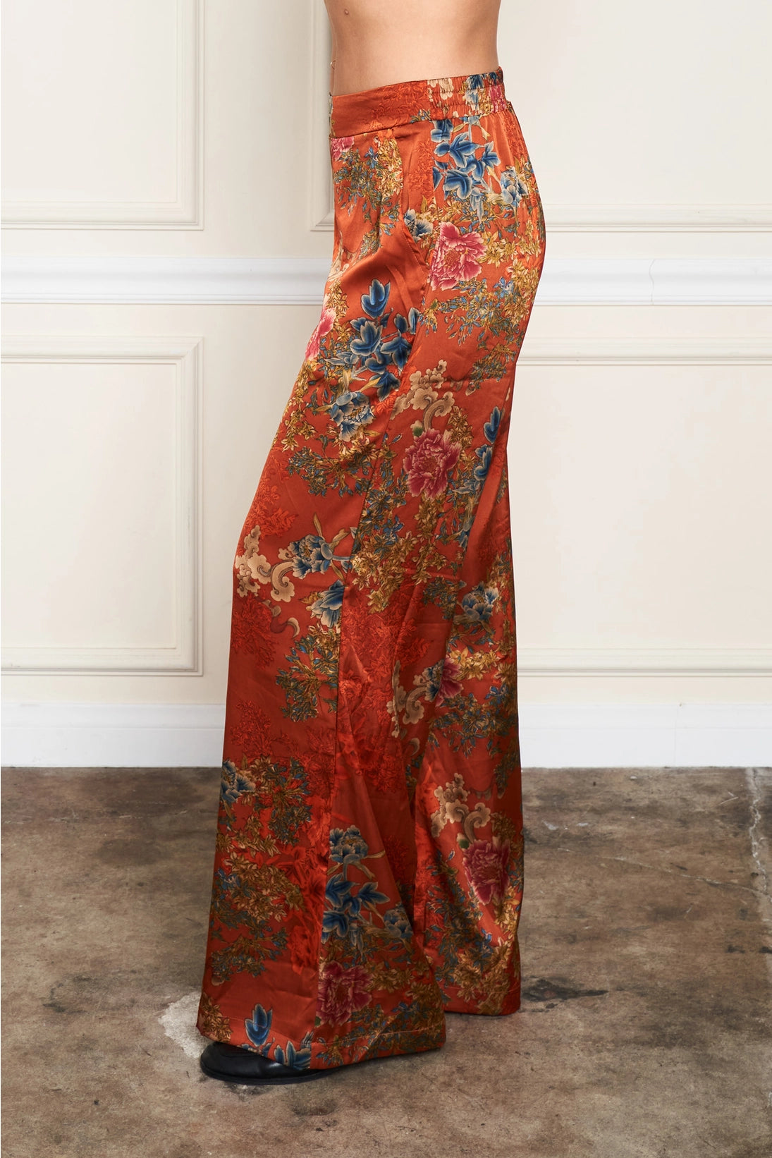 Orange Floral Silk Pants