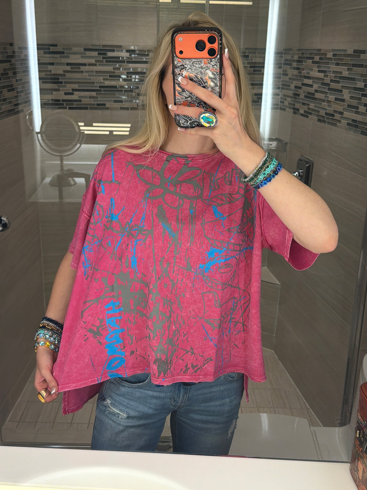 Pink Boxy Flower Power T-Shirt