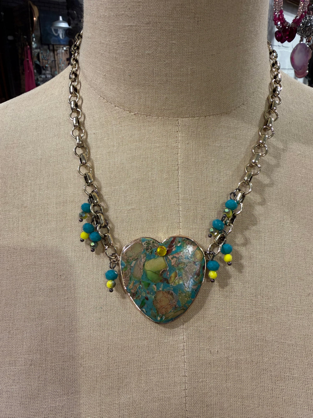 Turquoise Bead Heart Necklace