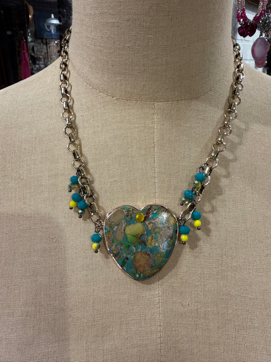 Turquoise Bead Heart Necklace