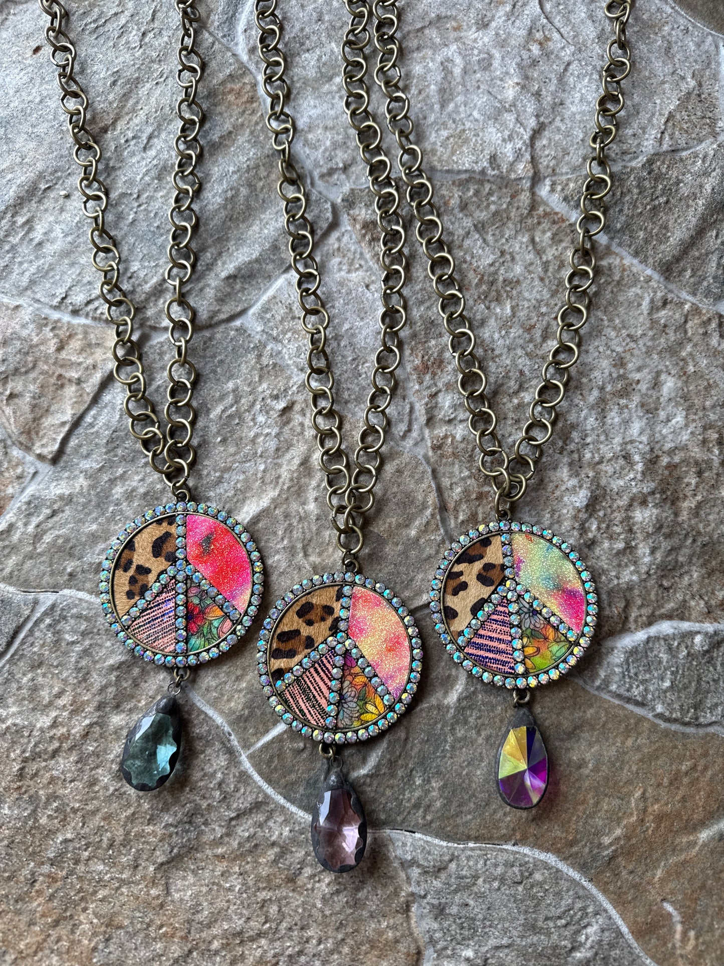 Tie Dye Pink Peace Sign Necklace