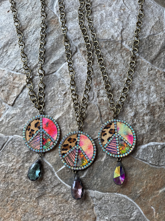 Tie Dye Pink Peace Sign Necklace