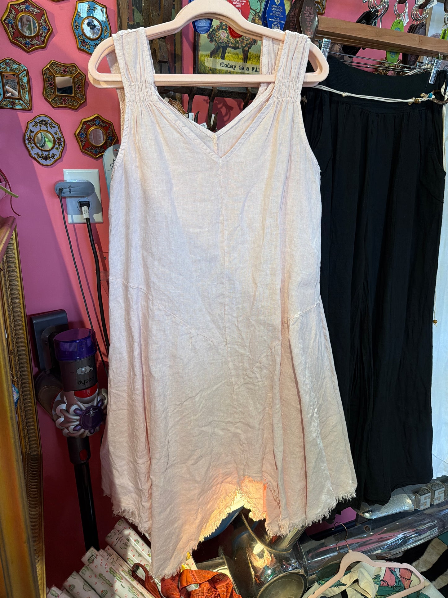 Blush Pink Linen A-Line Dress