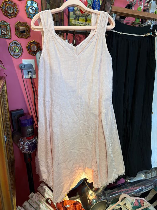 Blush Pink Linen A-Line Dress