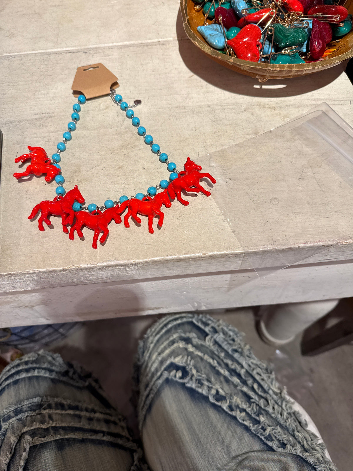 Mini Blue&Red Pony Necklace