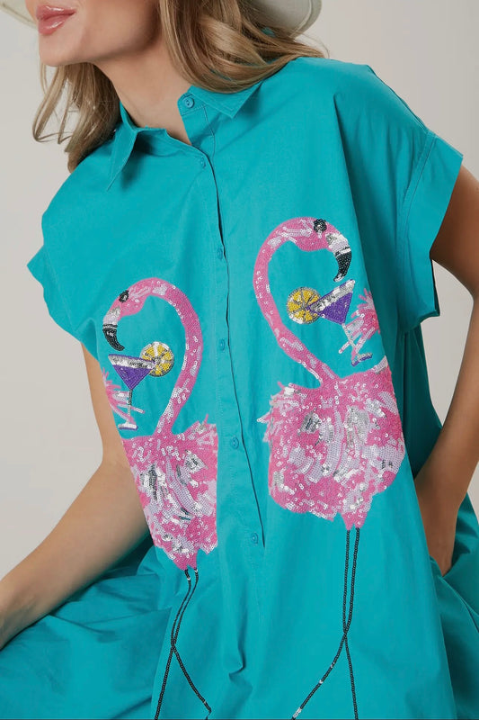 Sequin flamingo summer cotton dress 
