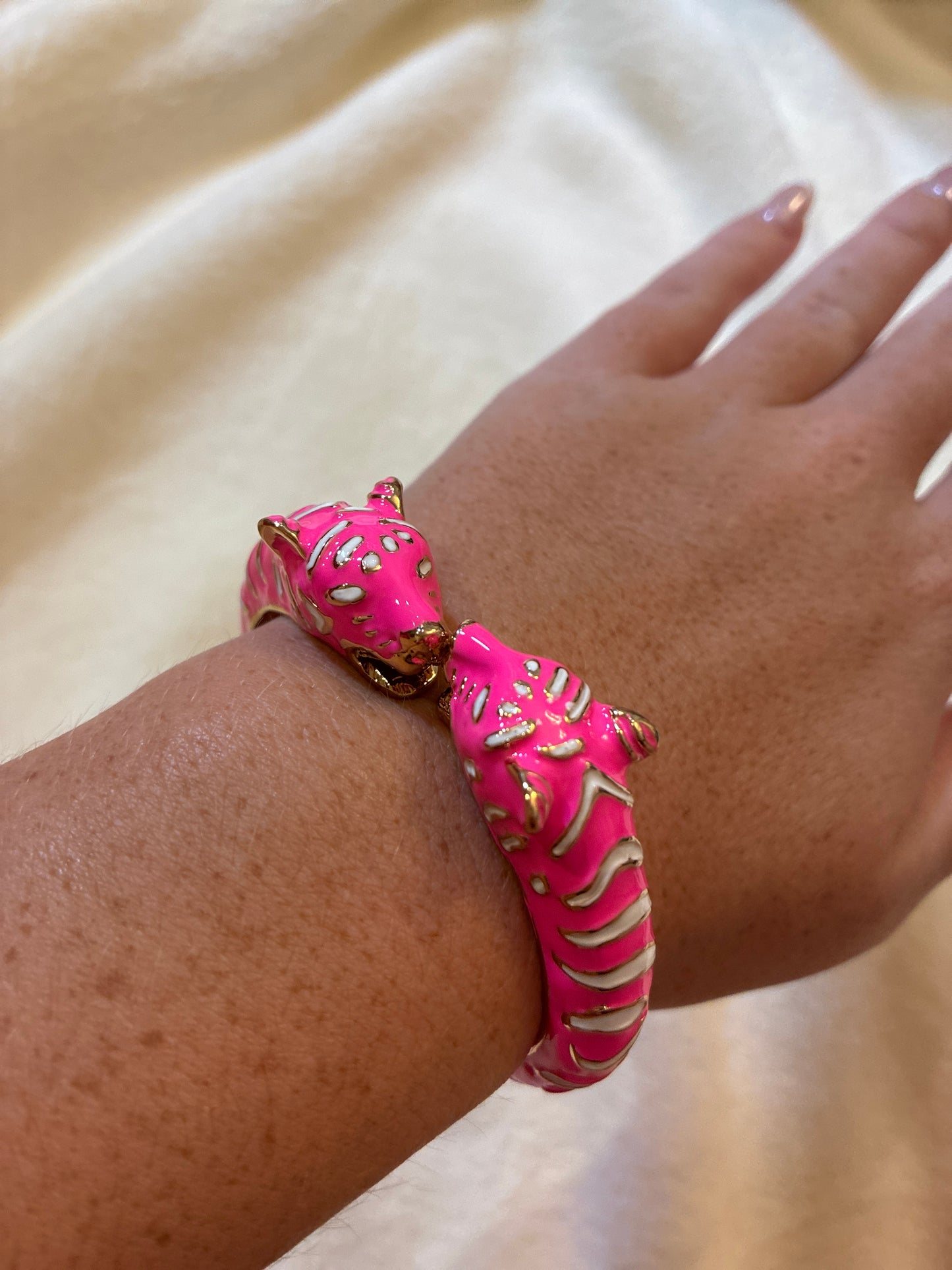 Pink And White Tiger Bracelet