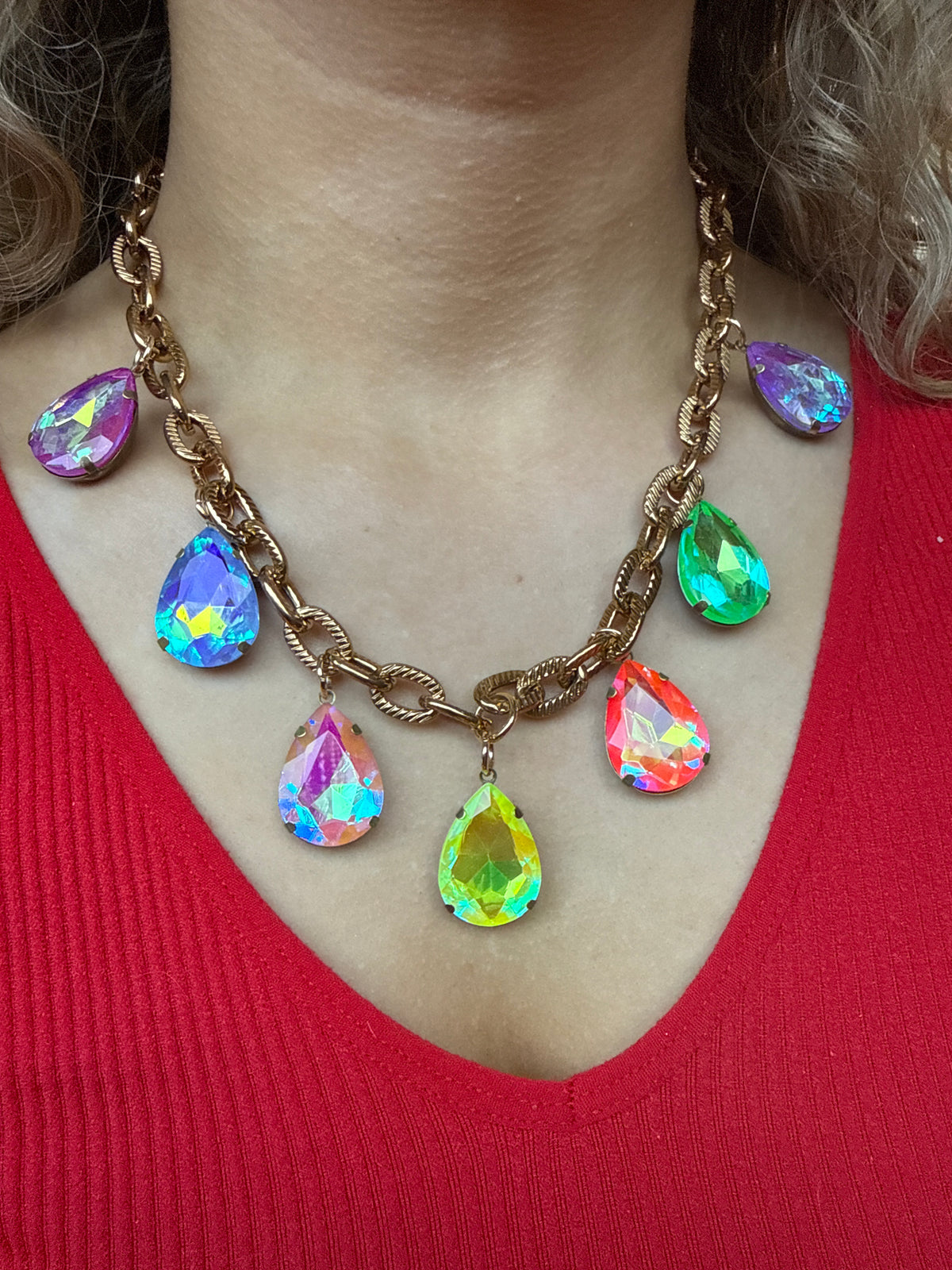 Gem stone charm necklace