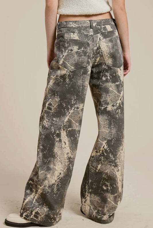 Grunge Splatter Print Wide Leg Denim Jean Pants