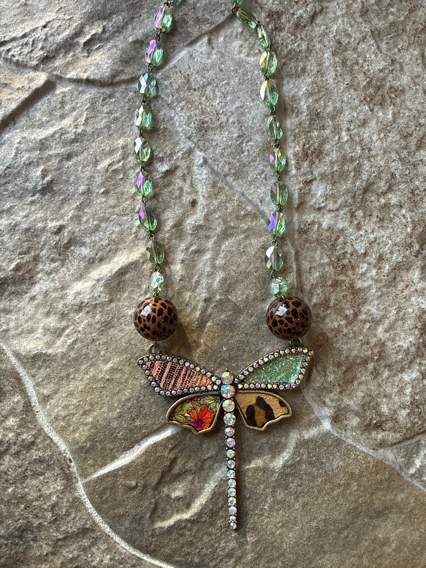 Leopard Dragon Fly Necklace