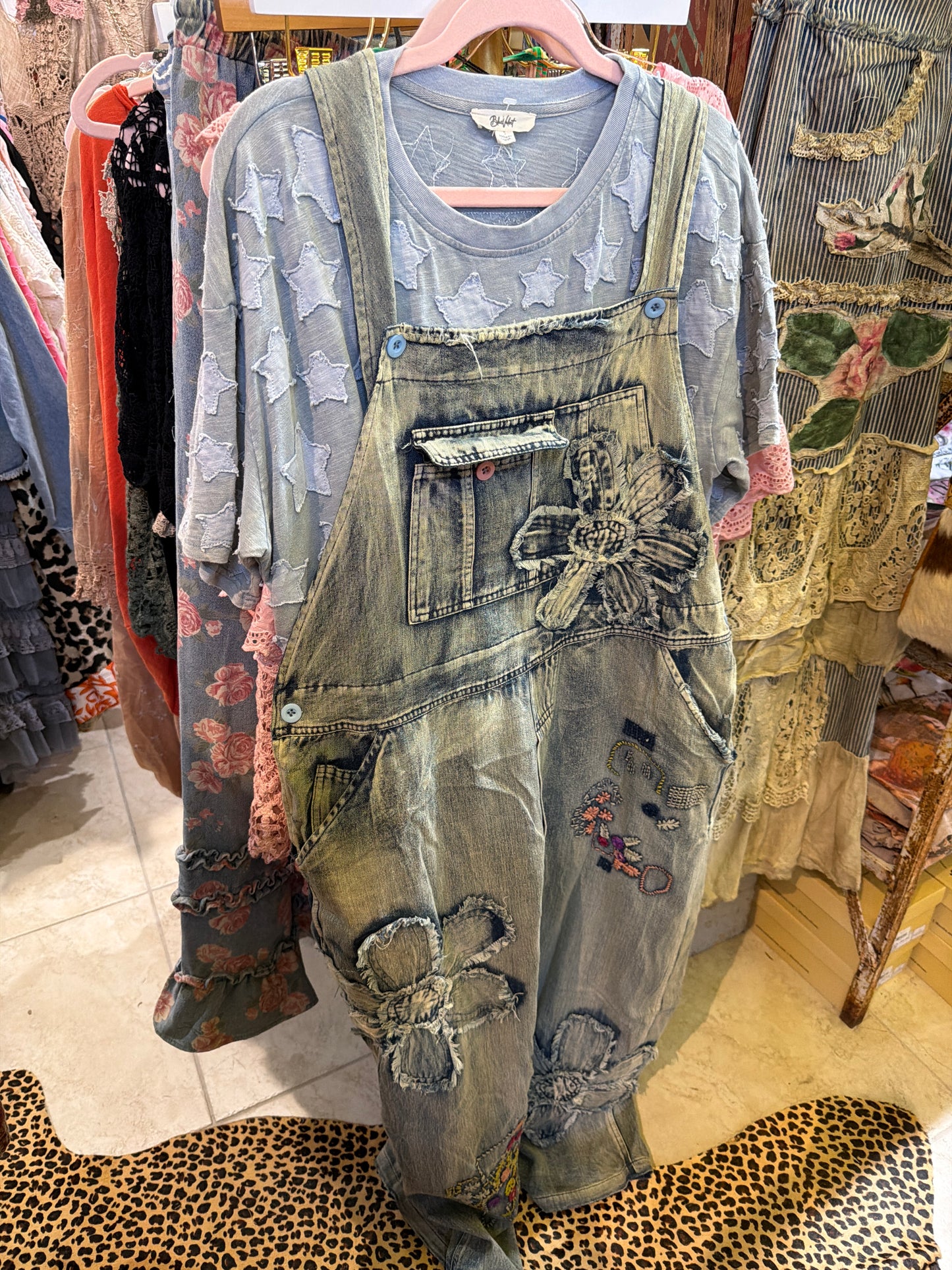 Flower Power Patchwork Denim Overalls