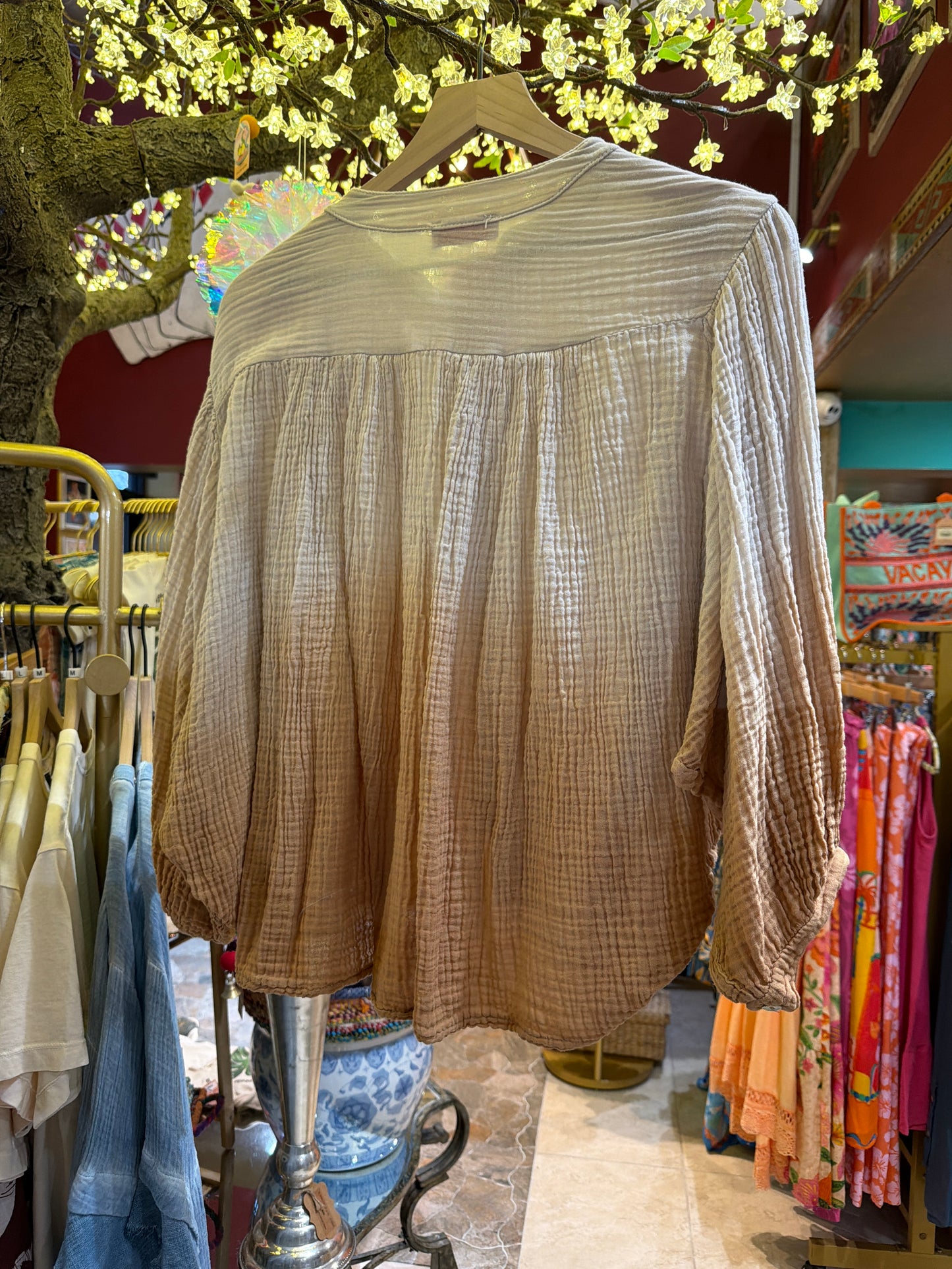 Ombré Brown and Beige Cotton Gauze Top