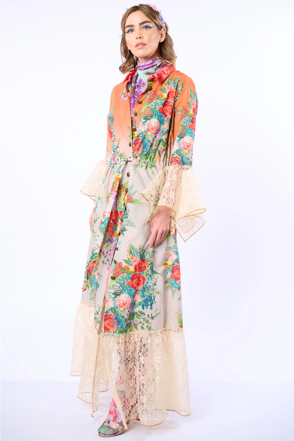 Miss Valentine Floral Shirt Dress w Lace