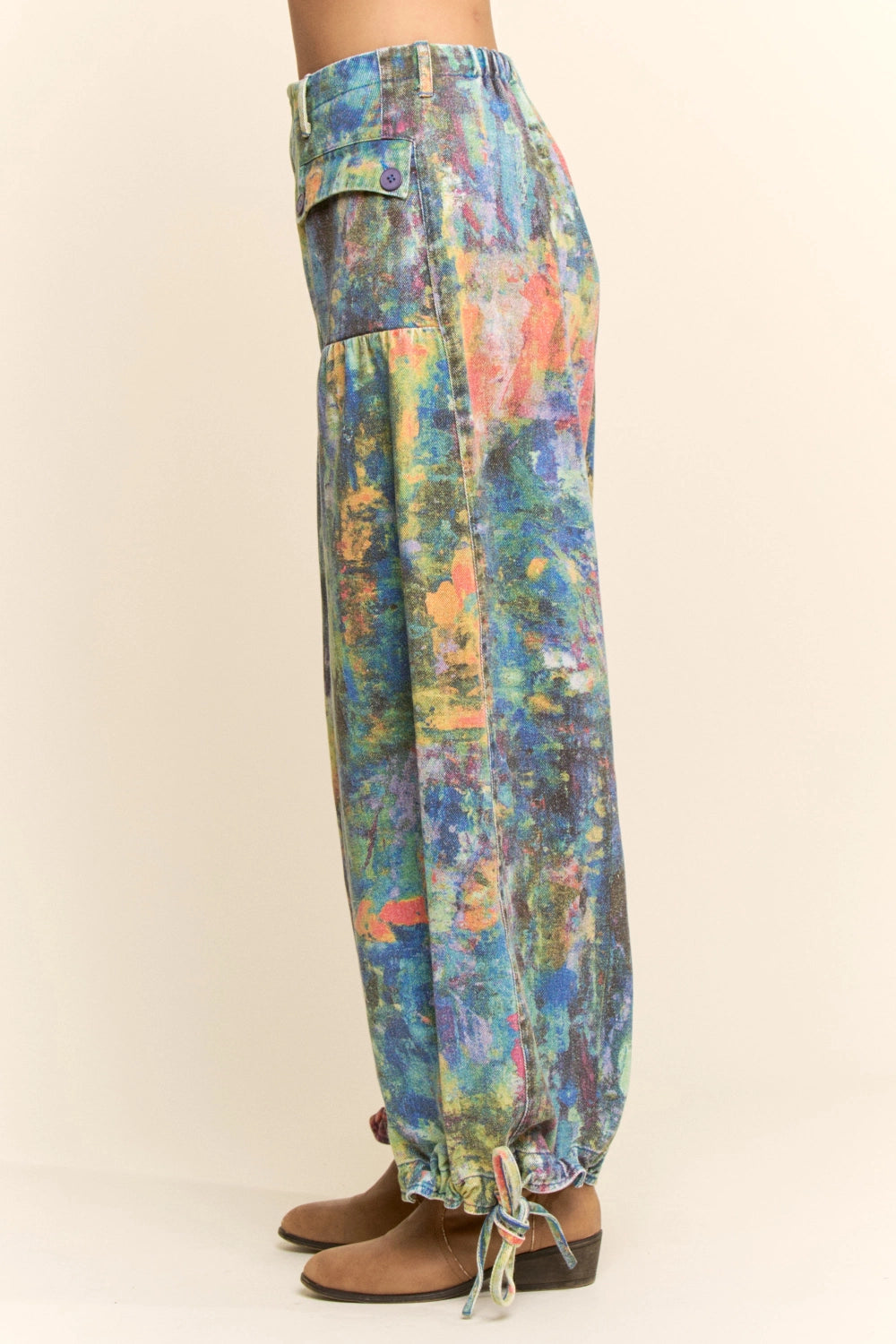 Watercolor Denim Wide Opening Mid-High Waist Pants