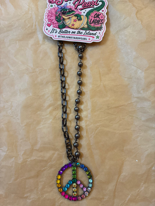 Multi Color Peace Sign Necklace