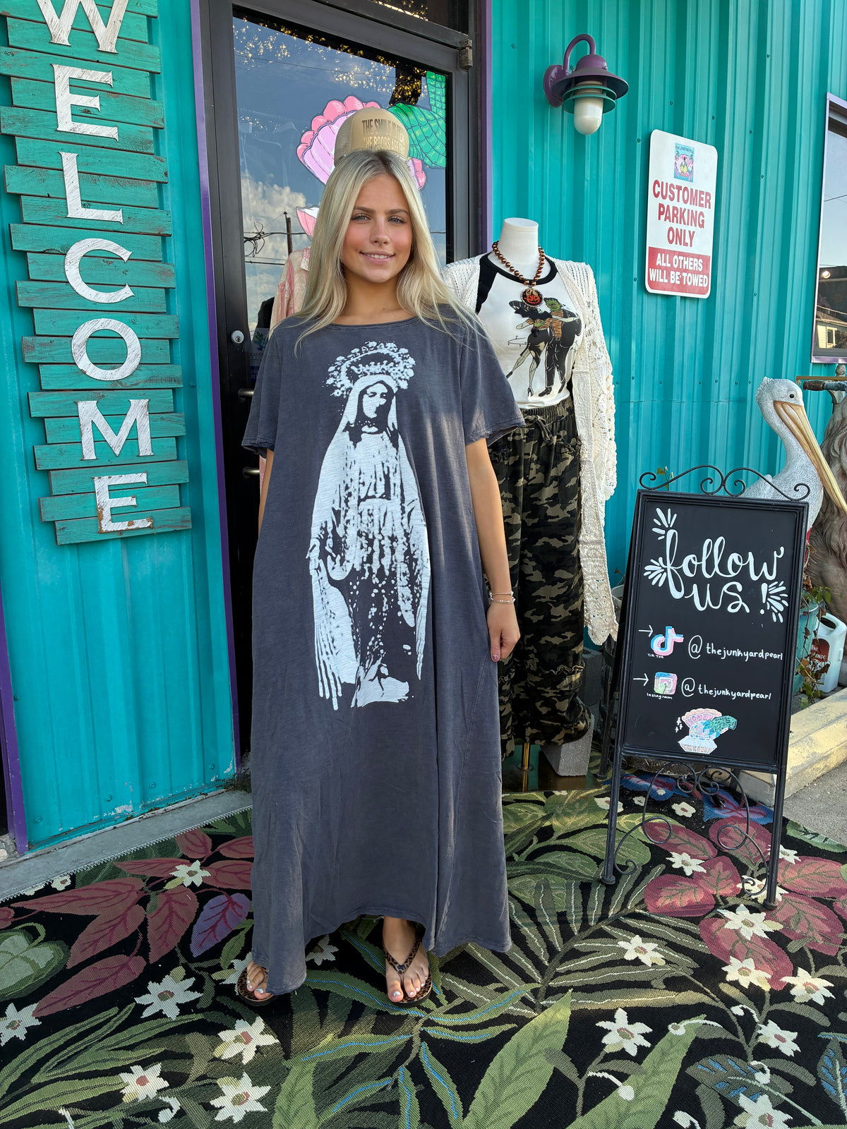 Charcoal Long Jesus T-shirt dress w/ pockets