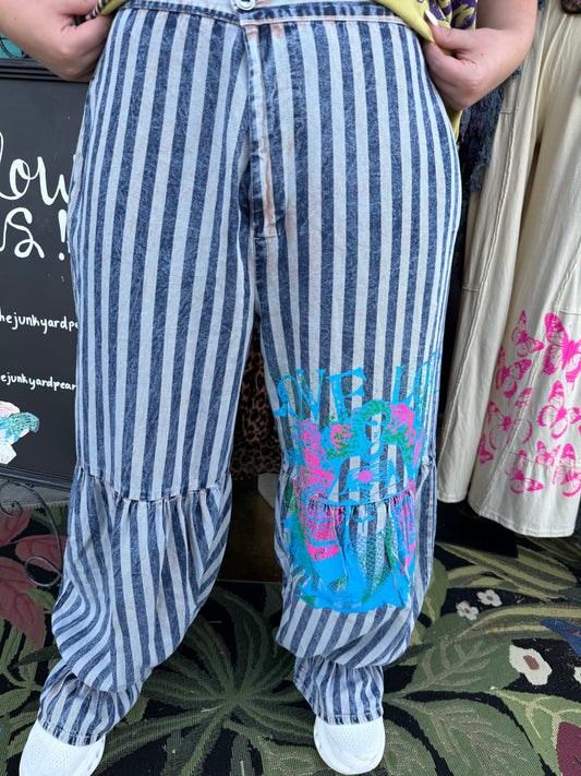 BLUE STRIPED MERMAID RUFFLE PANT