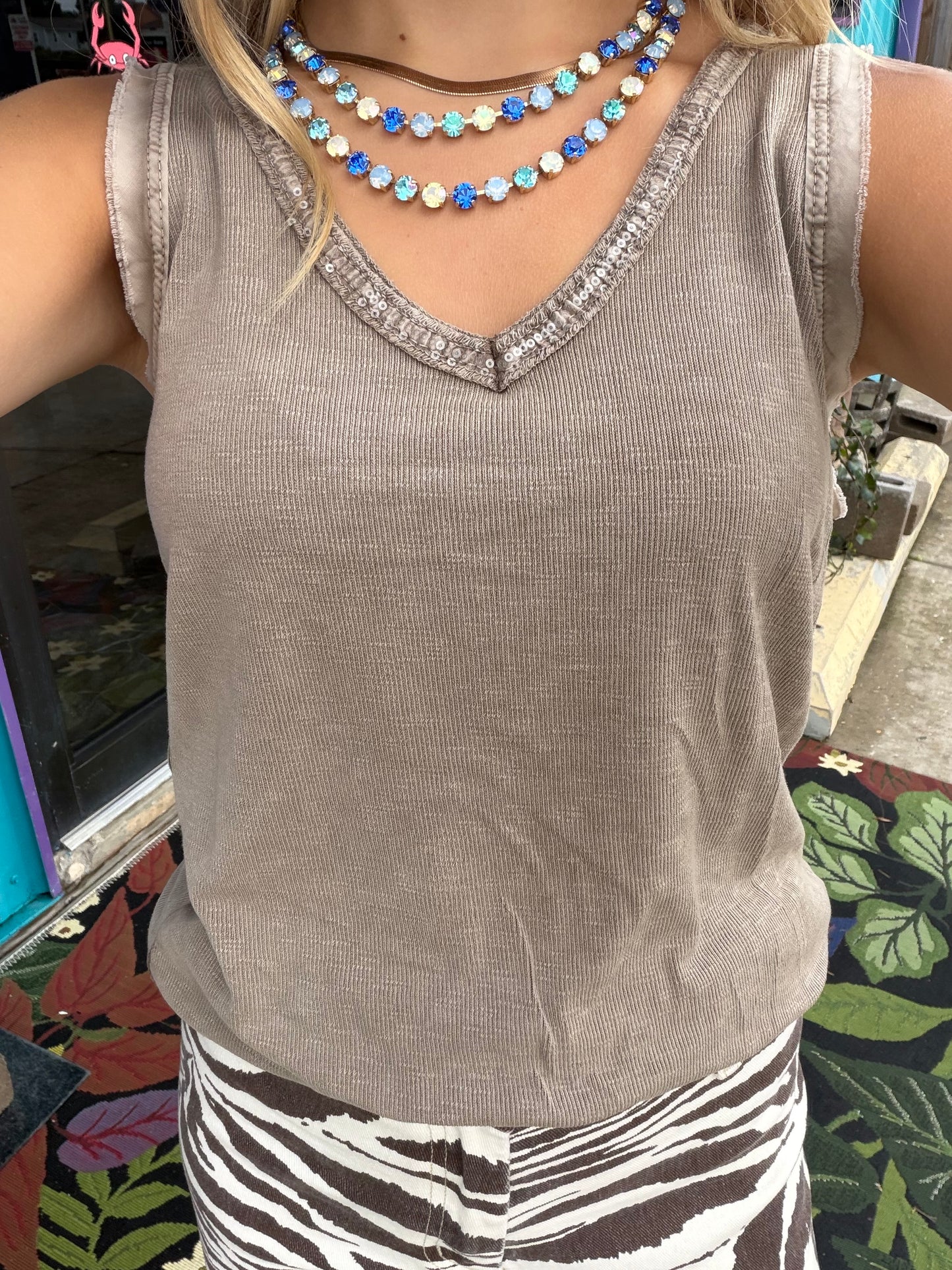 Sequin Tank Tops V-Neck