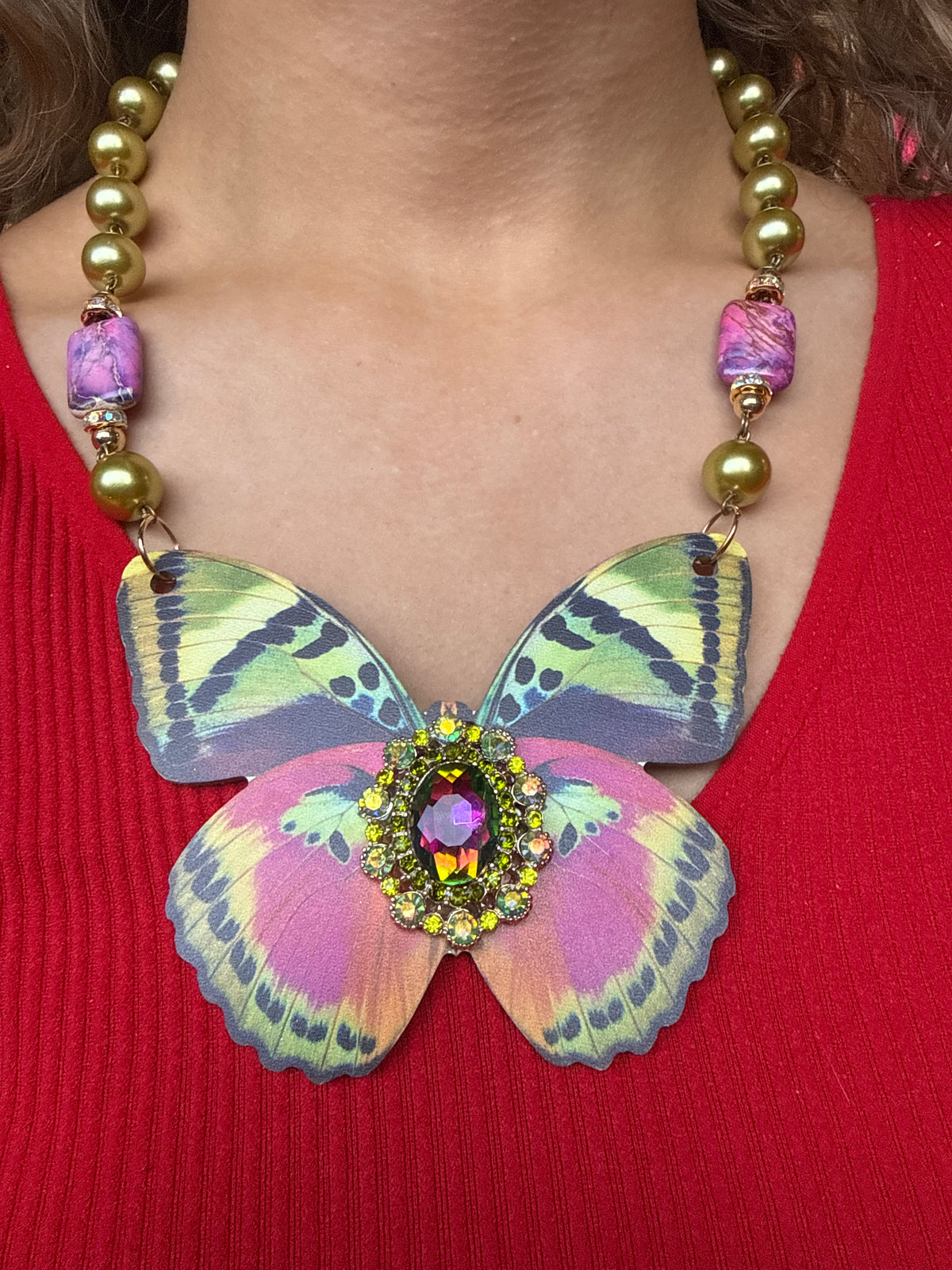 Green Butterfly w/ Victorian Stone Necklace