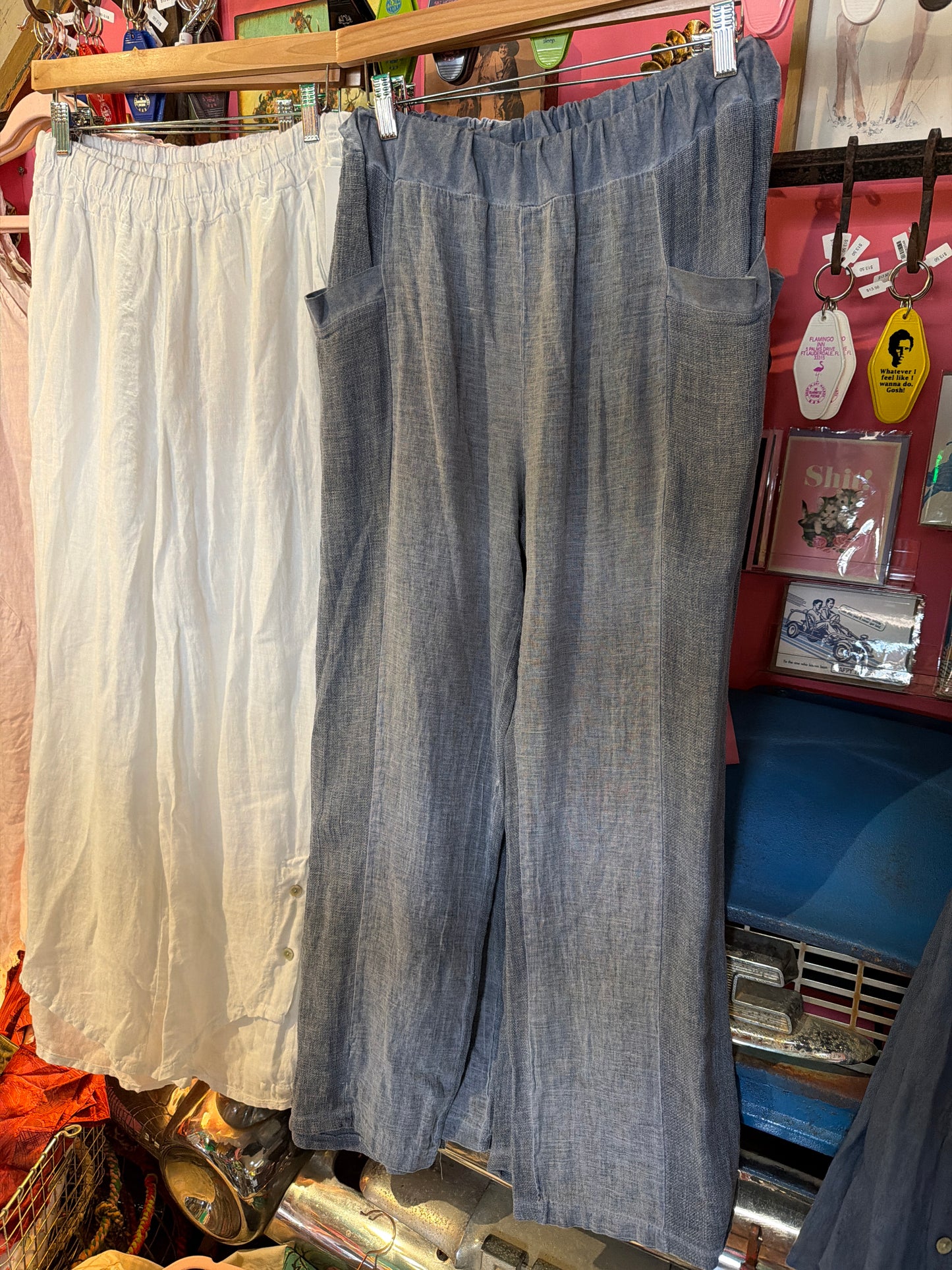 Slate Blue Linen Contrast Pants