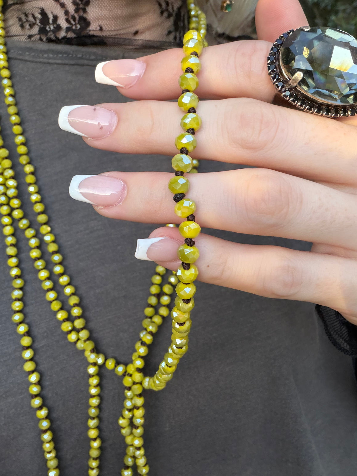 Green Olive Bead Necklace