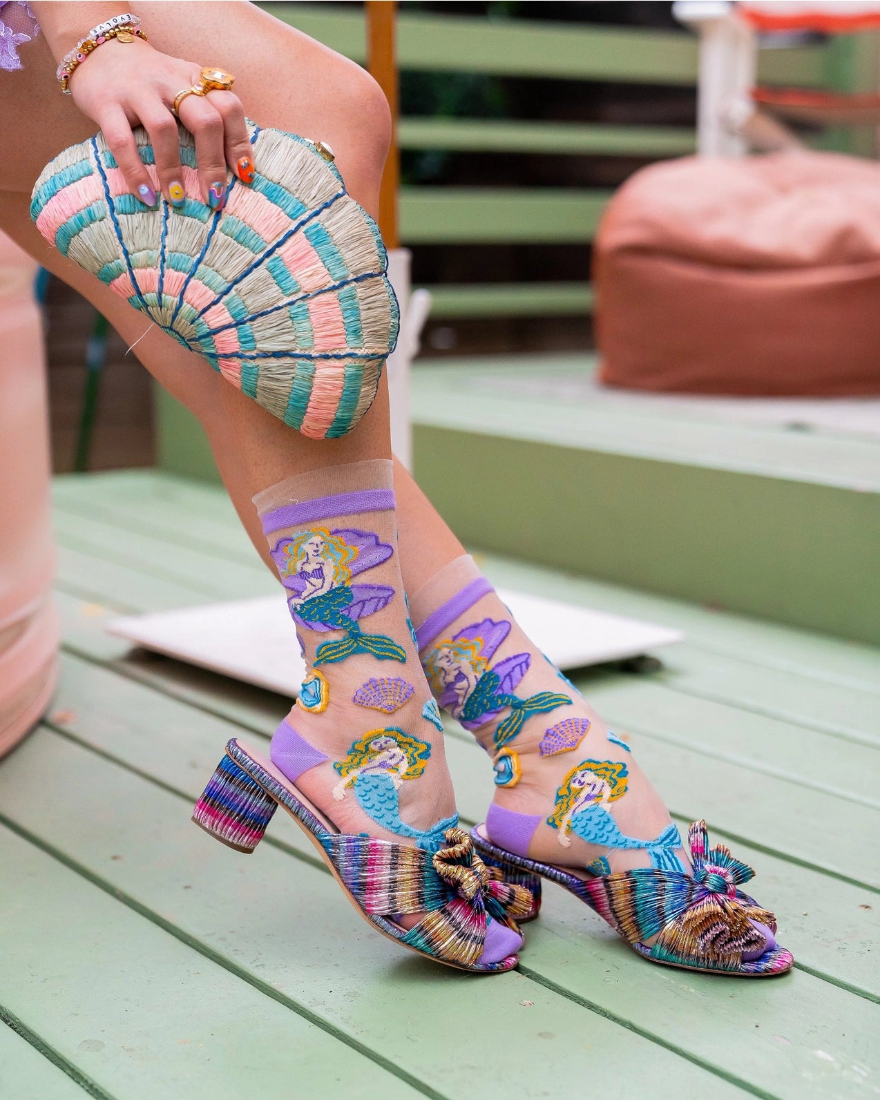 Whimsical Mermaid Ruffle Sheer Crew Sock