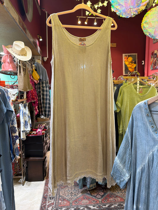 Beige Cotton Gauze Sleeveless Tank Dress