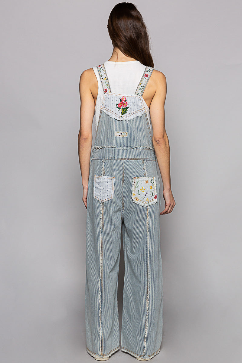 Patchwork Denim Striped Overalls