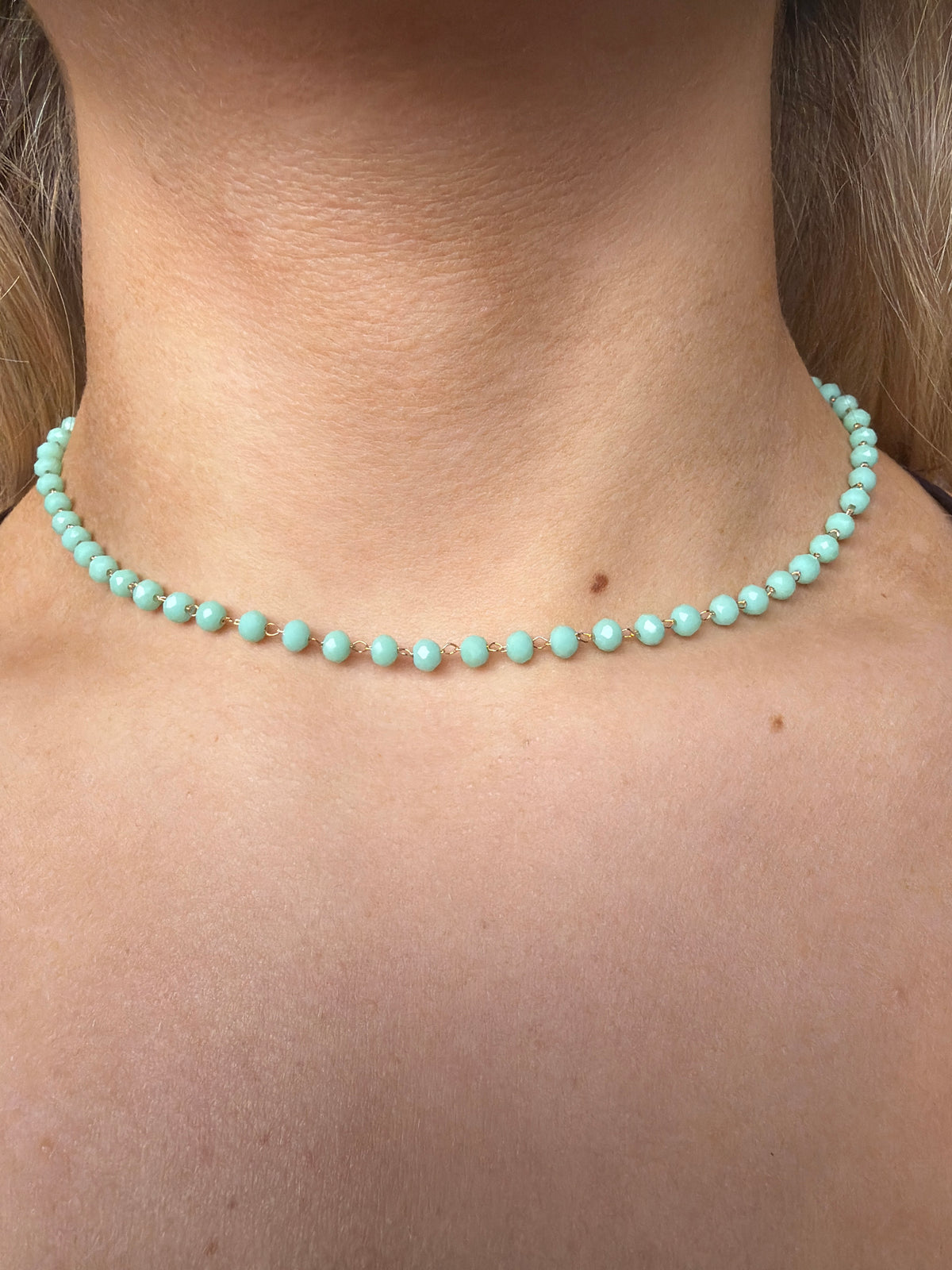 Cyan beaded choker