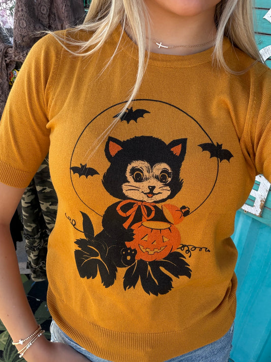 Black Cat Night short sleeve Sweater in Bronze