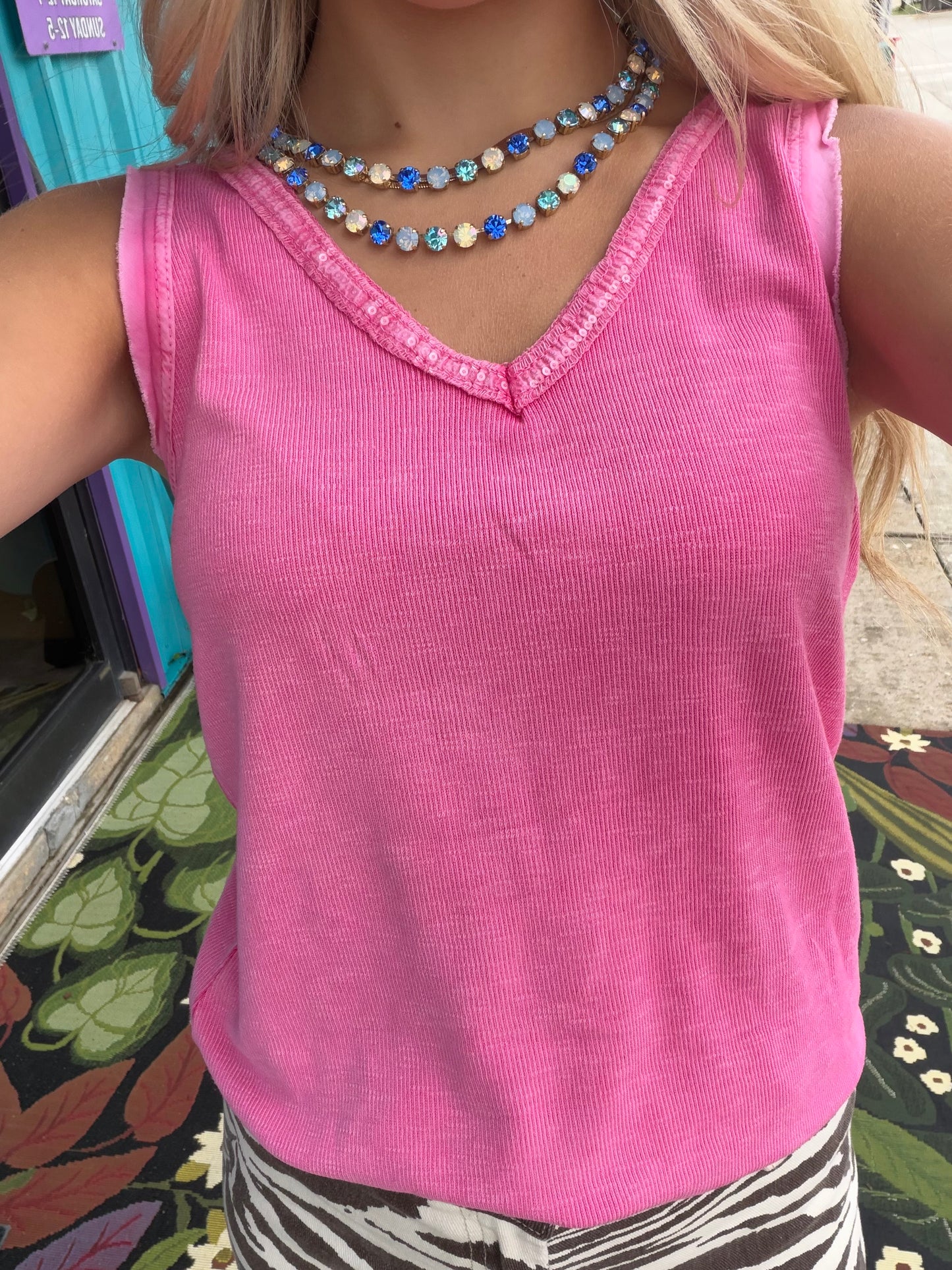 Sequin Tank Tops V-Neck
