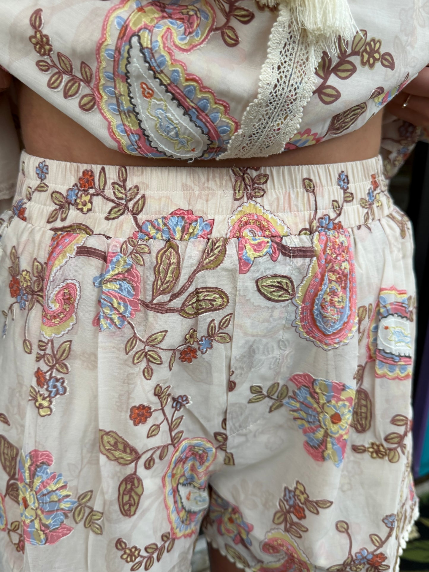 Boho Colorful Paisley Embroidered Smocked Shorts