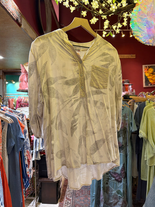 White and Beige Sequin Cap Collar Shirt