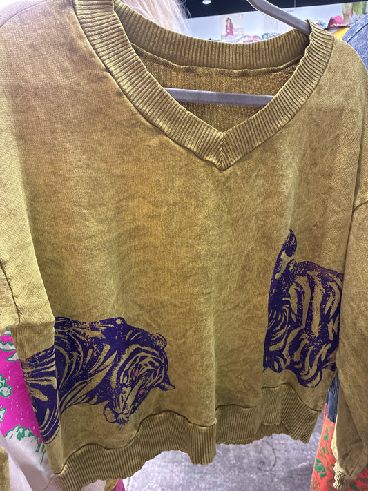 CHARTREUSE PURPLE ELECTRIC TIGER SWEATSHIRT