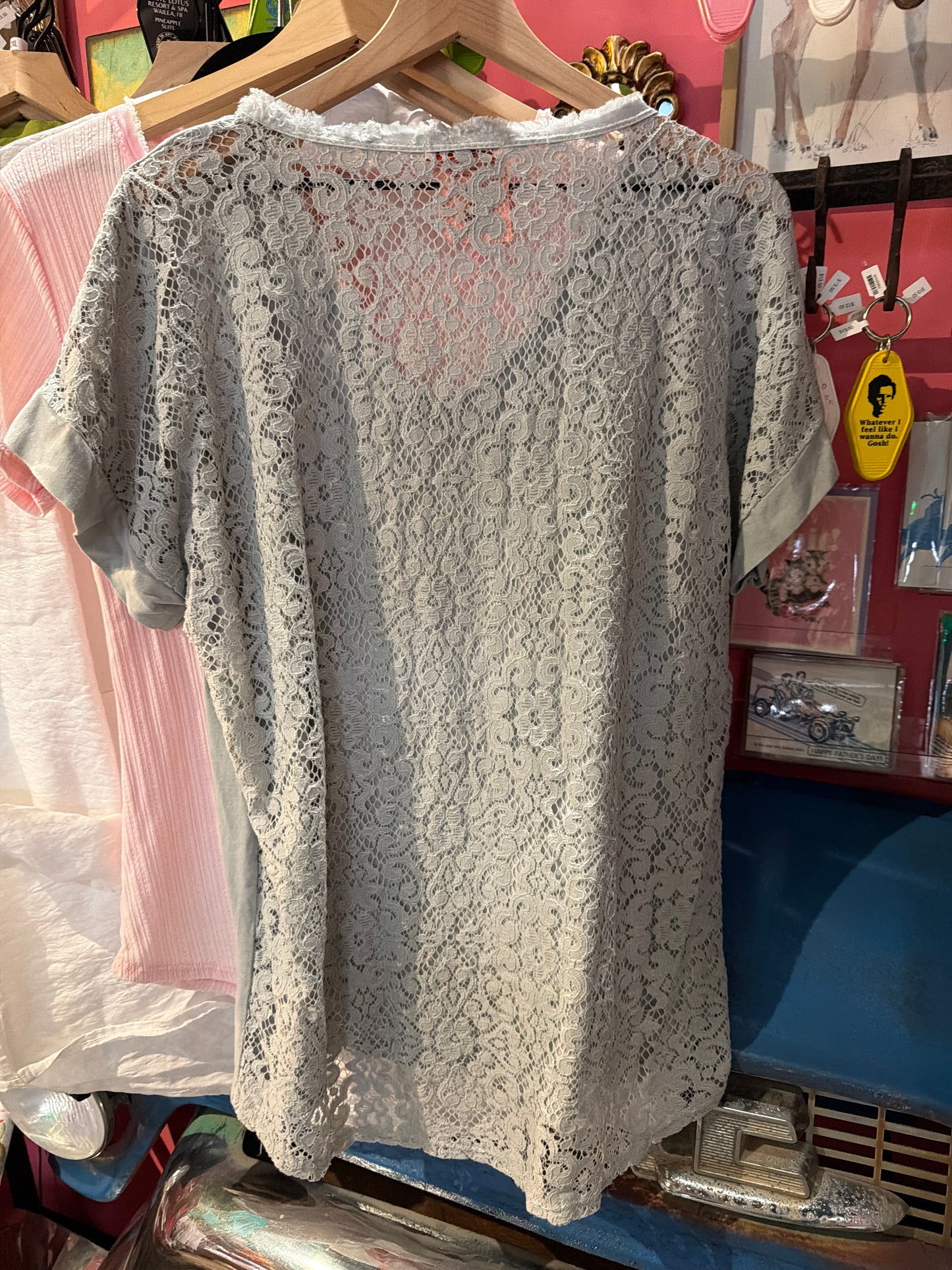 Grey Lace back V-Neck T-shirt