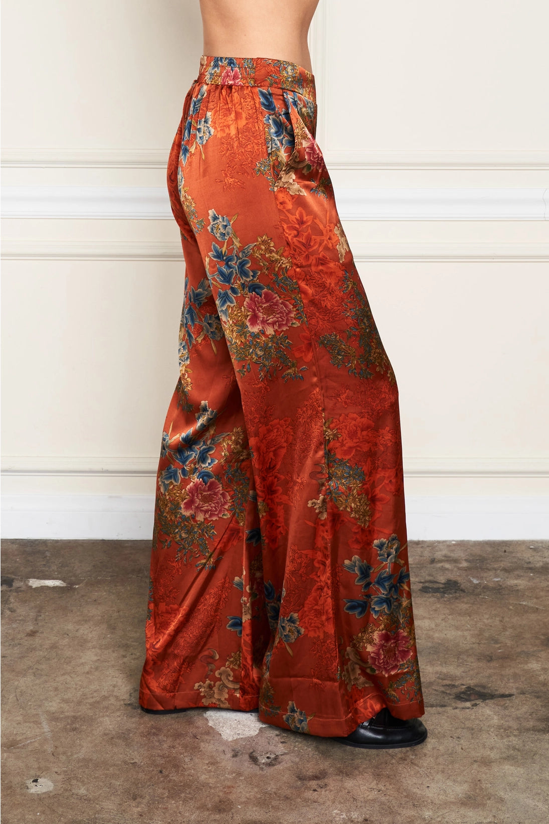 Orange Floral Silk Pants