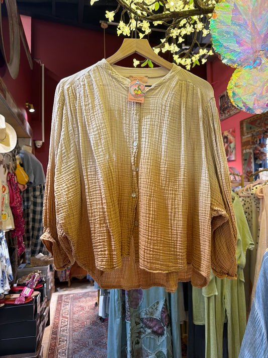 Ombré Brown and Beige Cotton Gauze Top
