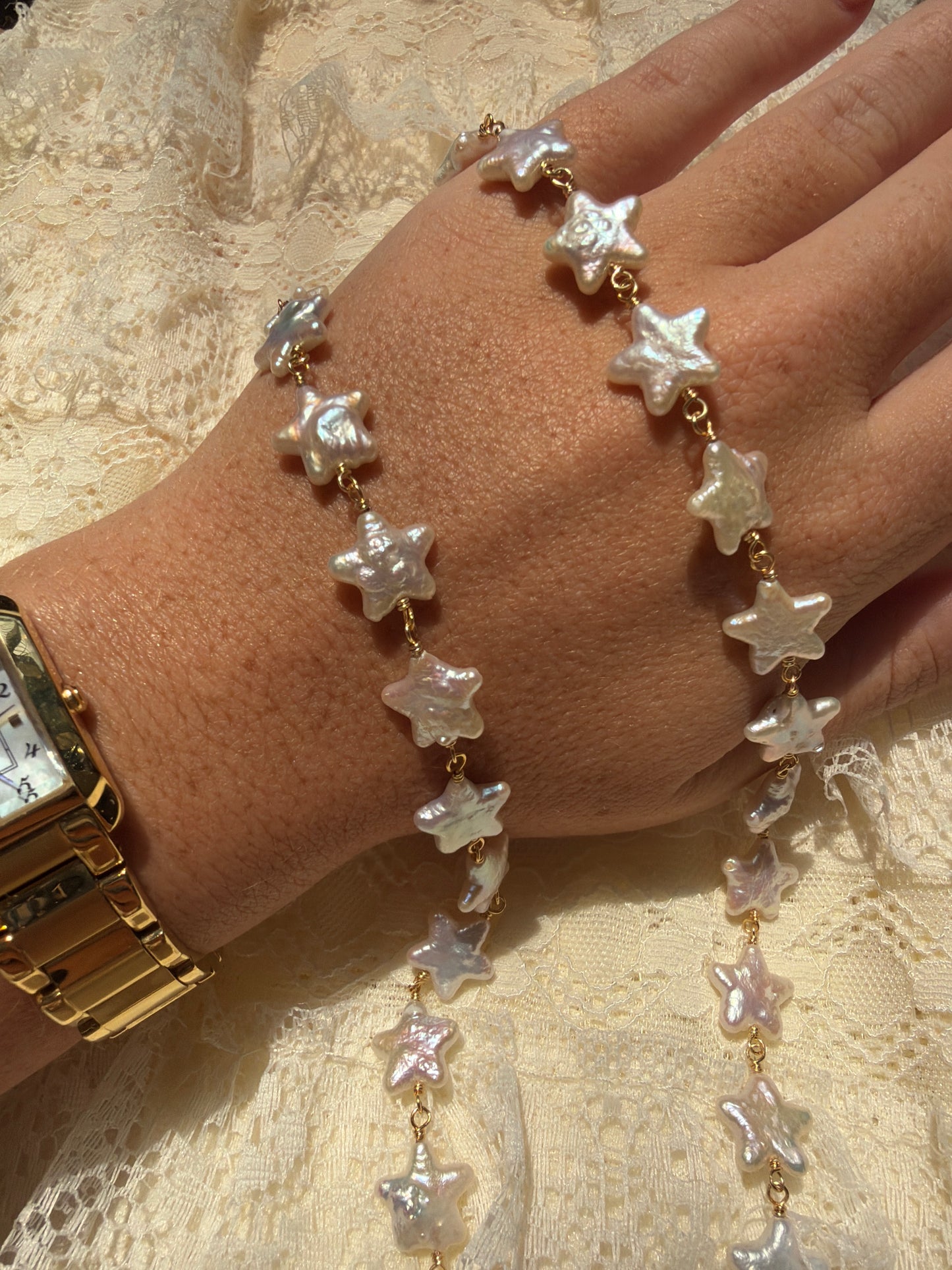 Star Pearl Gold Filled Chain Necklace