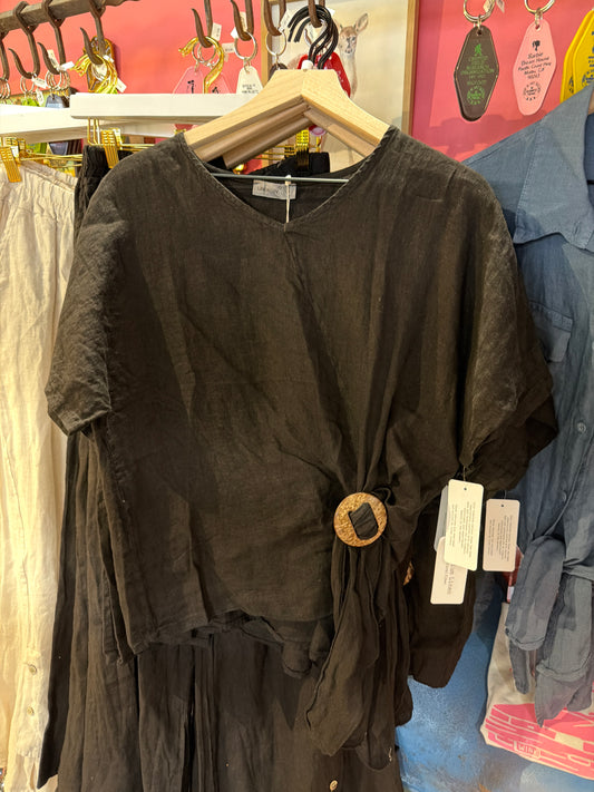Black Linen Blouse