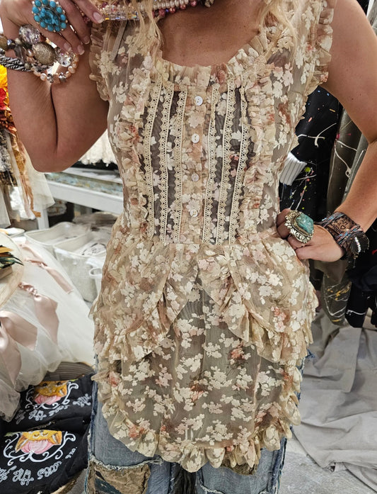 Tan Sheer Floral Top