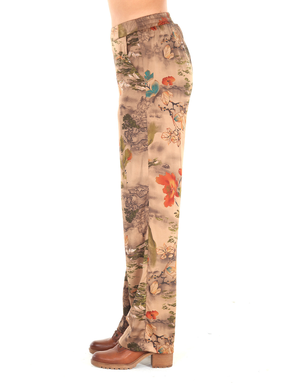 Satin Vintage Landscape Print Pants