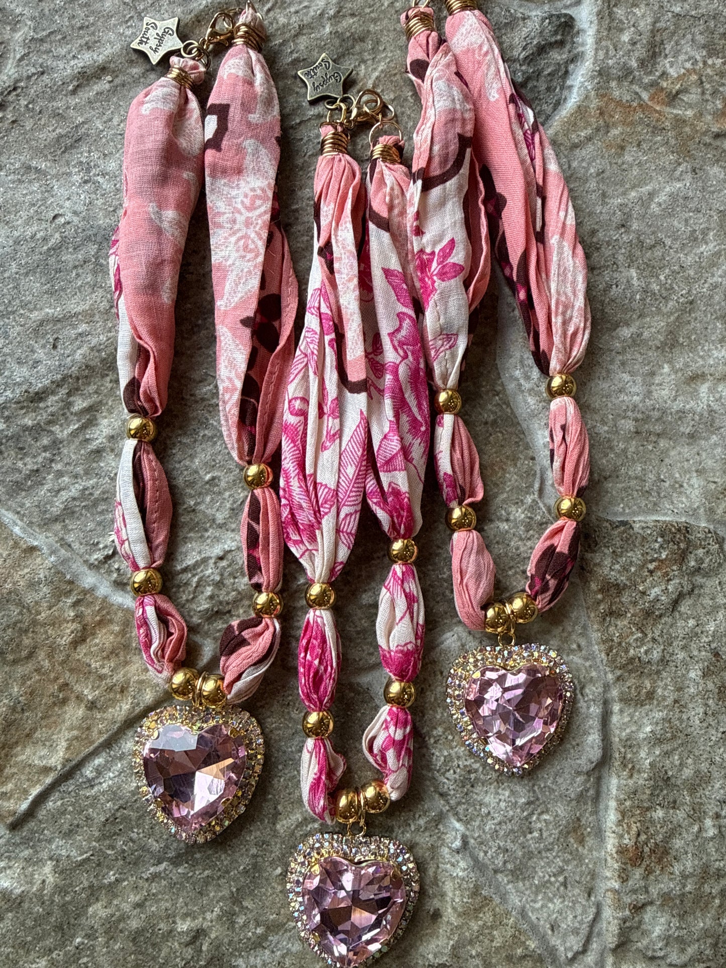 Pink Jeweled Heart Necklace