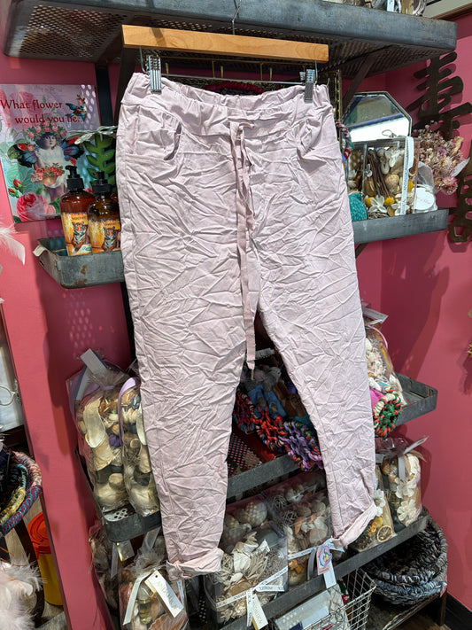 Blush Pink Crinkle Skinny Leg Pants
