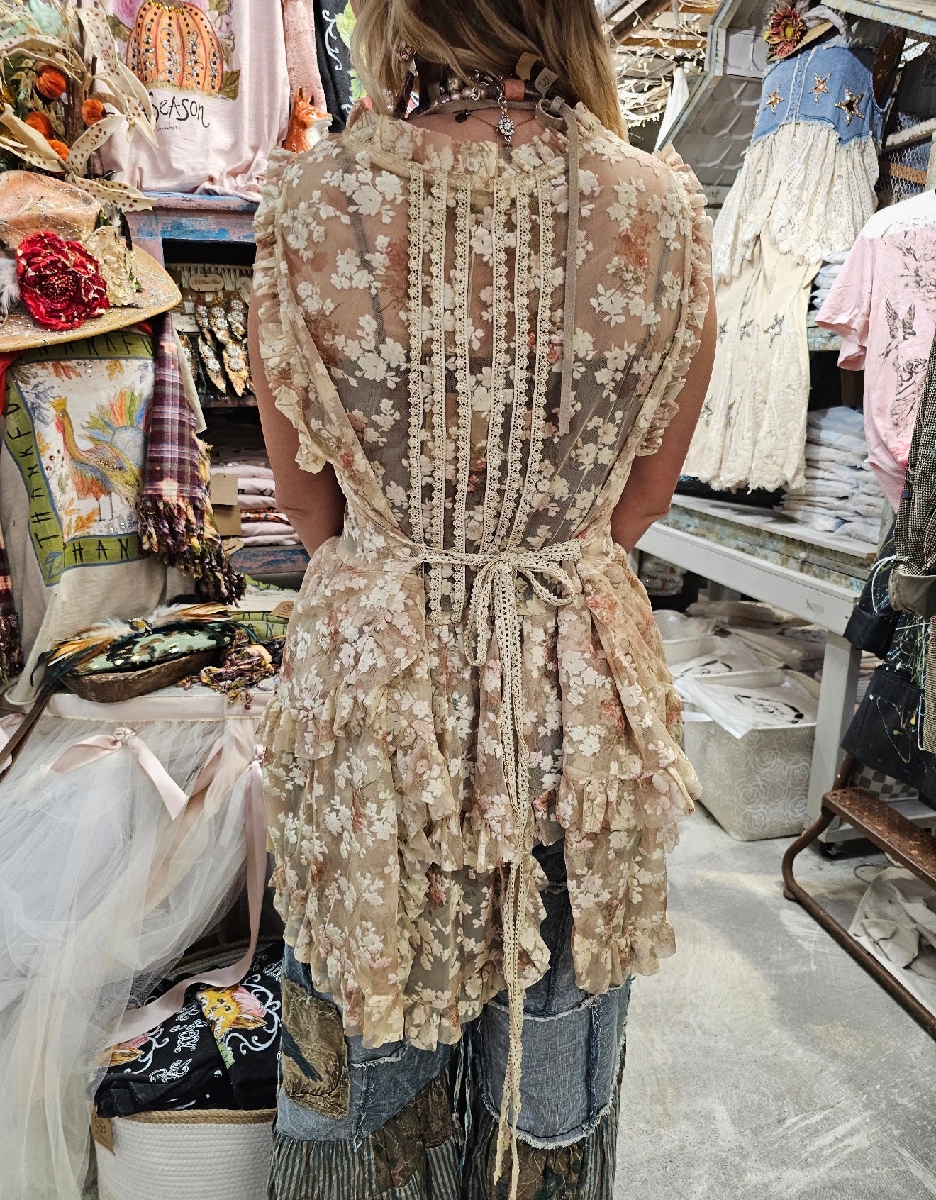 Tan Sheer Floral Top