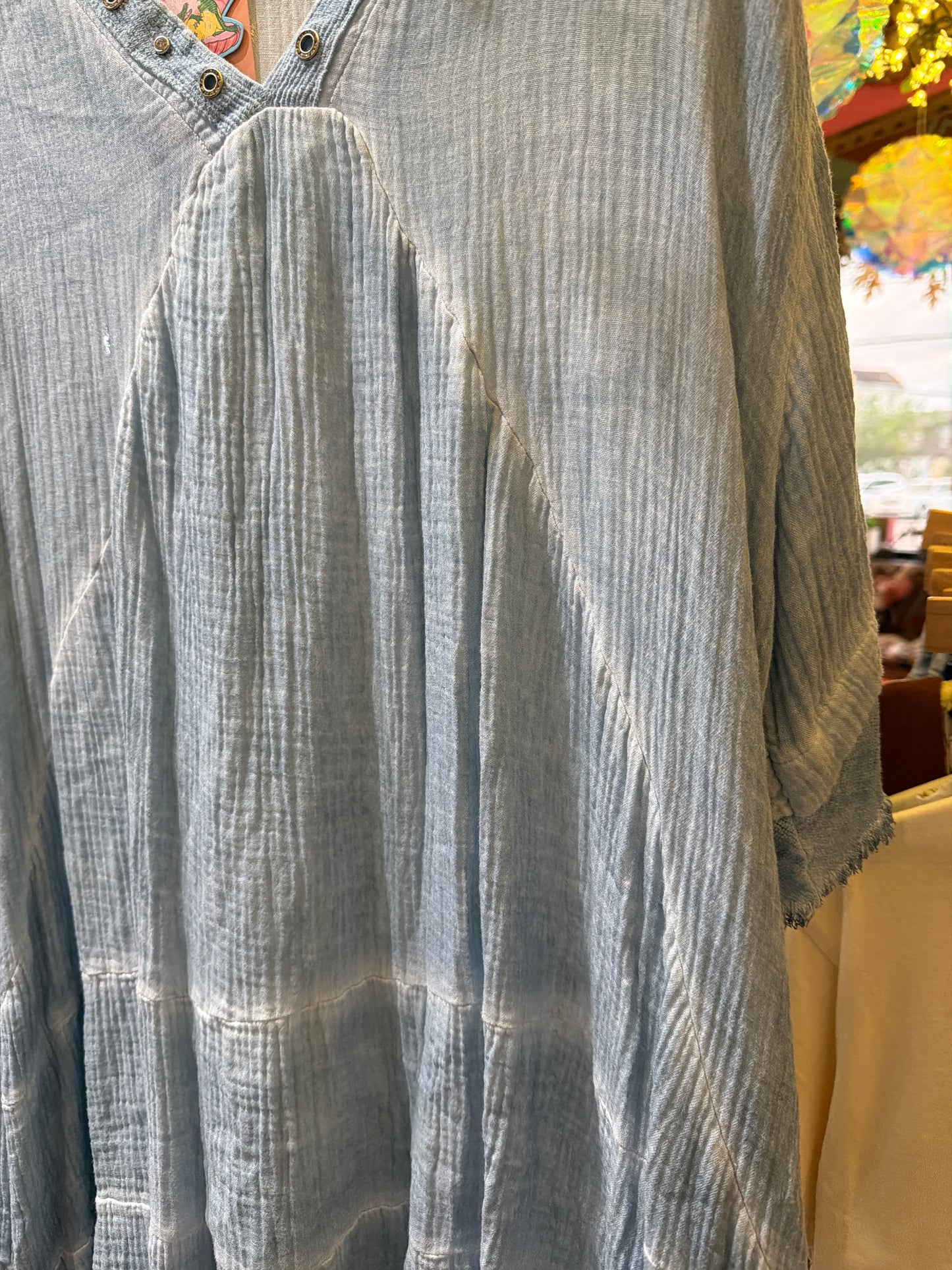 Blue cotton gauze tunic dress