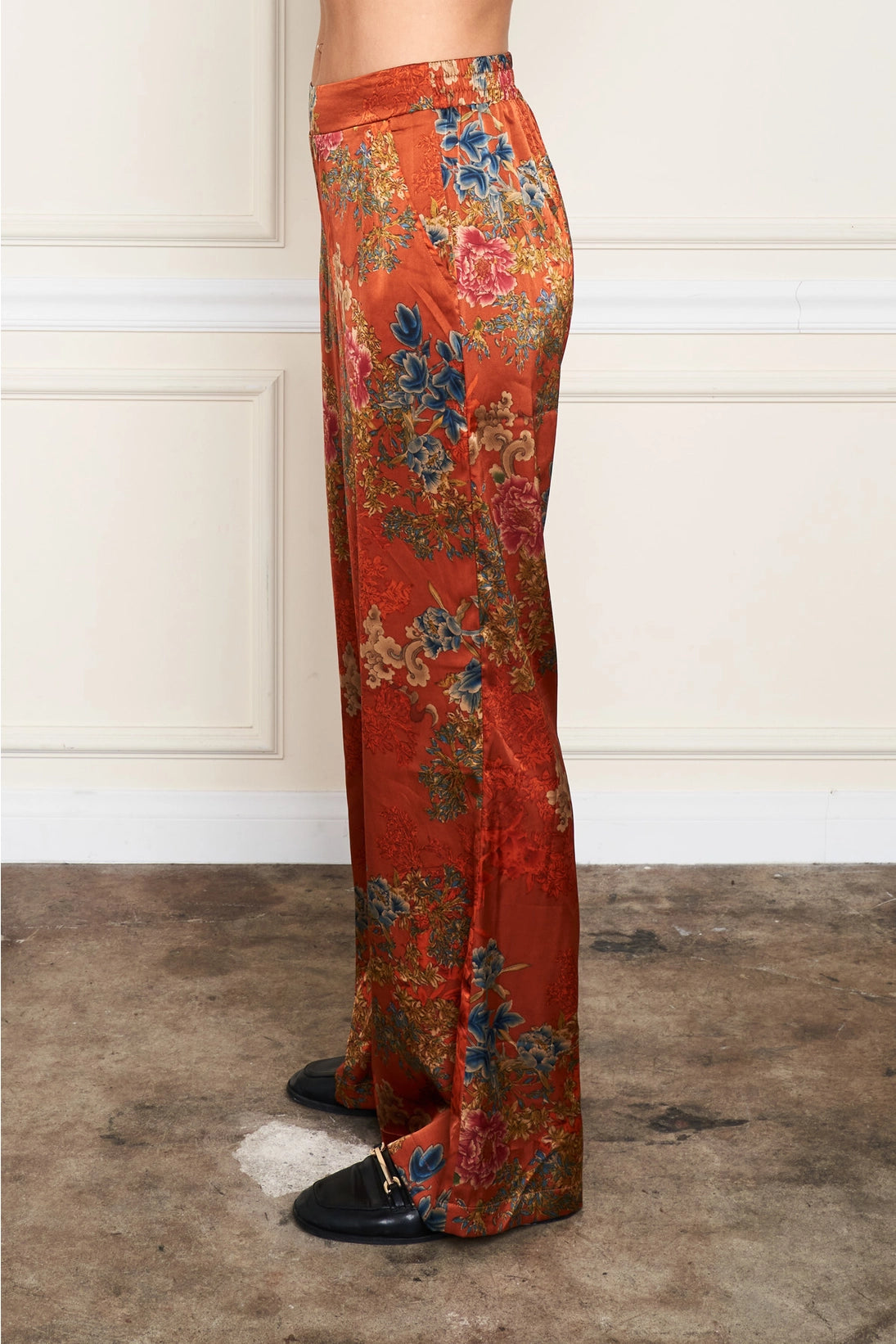Orange Floral Silk Pants