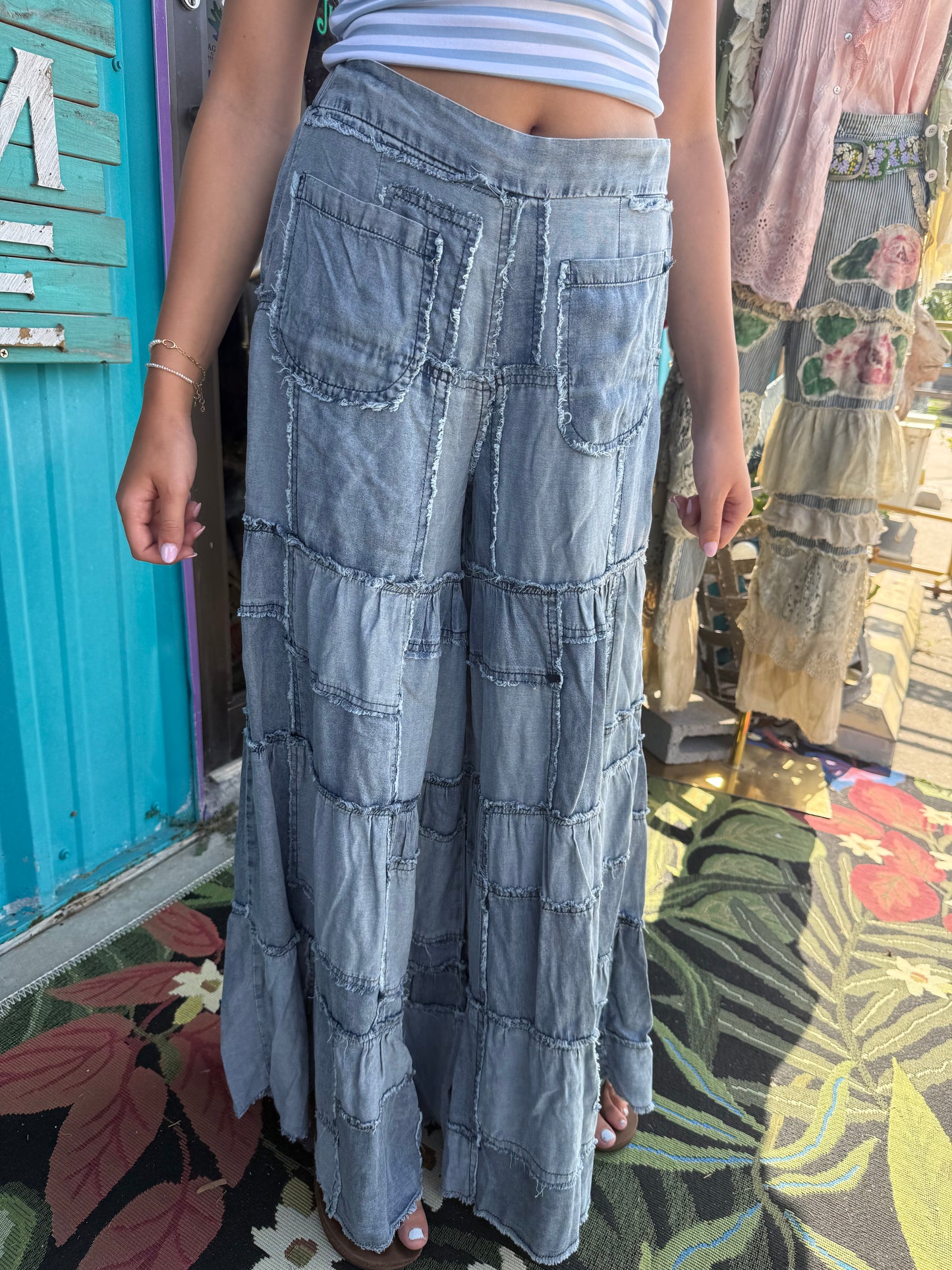 Patch Denim Wide Leg Pant