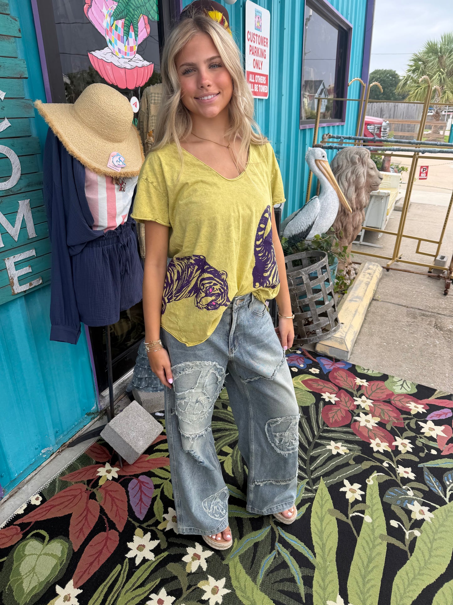 Chartreuse t-shirt w purple tiger